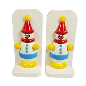 Circus Clown Bookends Yellow Red Childs Shelf Decor Novelty Unique Whimsical